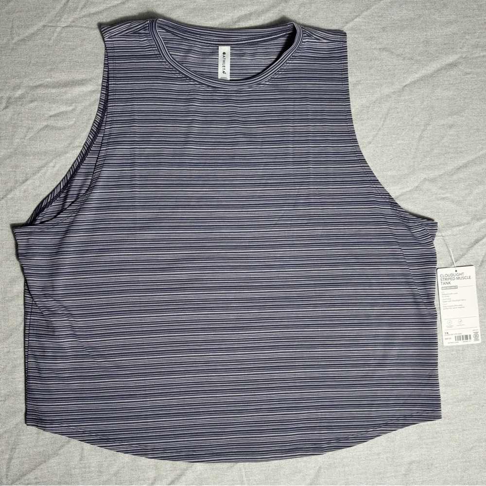 Athleta Navy Striped Muscle Tee